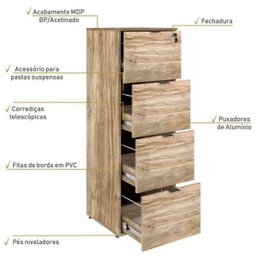Gaveteiro Arquivo 4 Gavetas para Pastas Suspensas Kuaq40 Kuadra Espresso Móveis - 4
