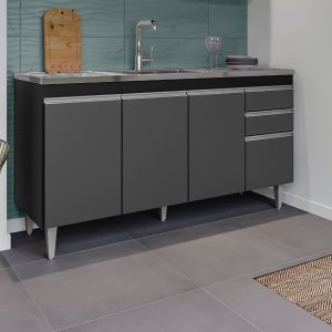 Balcão Pia 1,50m Ayla sem Tampo Cor Preto/cinza