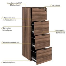 Gaveteiro Arquivo 4 Gavetas para Pastas Suspensas Kuaq40 Kuadra Espresso Móveis - 2