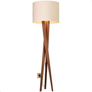 Luminária de Chão Paris com Pés de Madeira e Tecido Tramê Bege 158cm