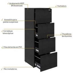 Gaveteiro Arquivo 4 Gavetas para Pastas Suspensas Kuaq40 Kuadra Yescasa - 4 Gaveteiro Arquivo 4 Gavetas para Pastas Suspensas Kuaq40 Kuadra Yescasa - 4