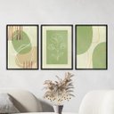 Ver imagem 2 de kit 3 Quadros Decorativos Abstratos Verde e Bege 24x18cm - com vidro:Madeira branca