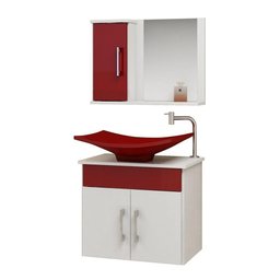 Conjunto Gabinete Banheiro 3 Portas Bali - Vinho - com Cuba Vinho - Vermelho - 2