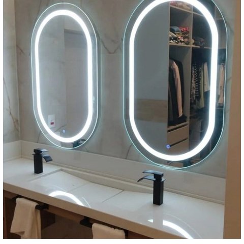 Espelho Oval com Luz de Led 80x50 Branco Quente