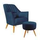 Ver imagem 1 de Poltrona Orion Bordada com Puff Solar Suede Azul Marinho Aradecor