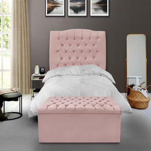 Kit Cabeceira e Calçadeira Baú Dunas Solteiro 90 Cm - Veludo Rose