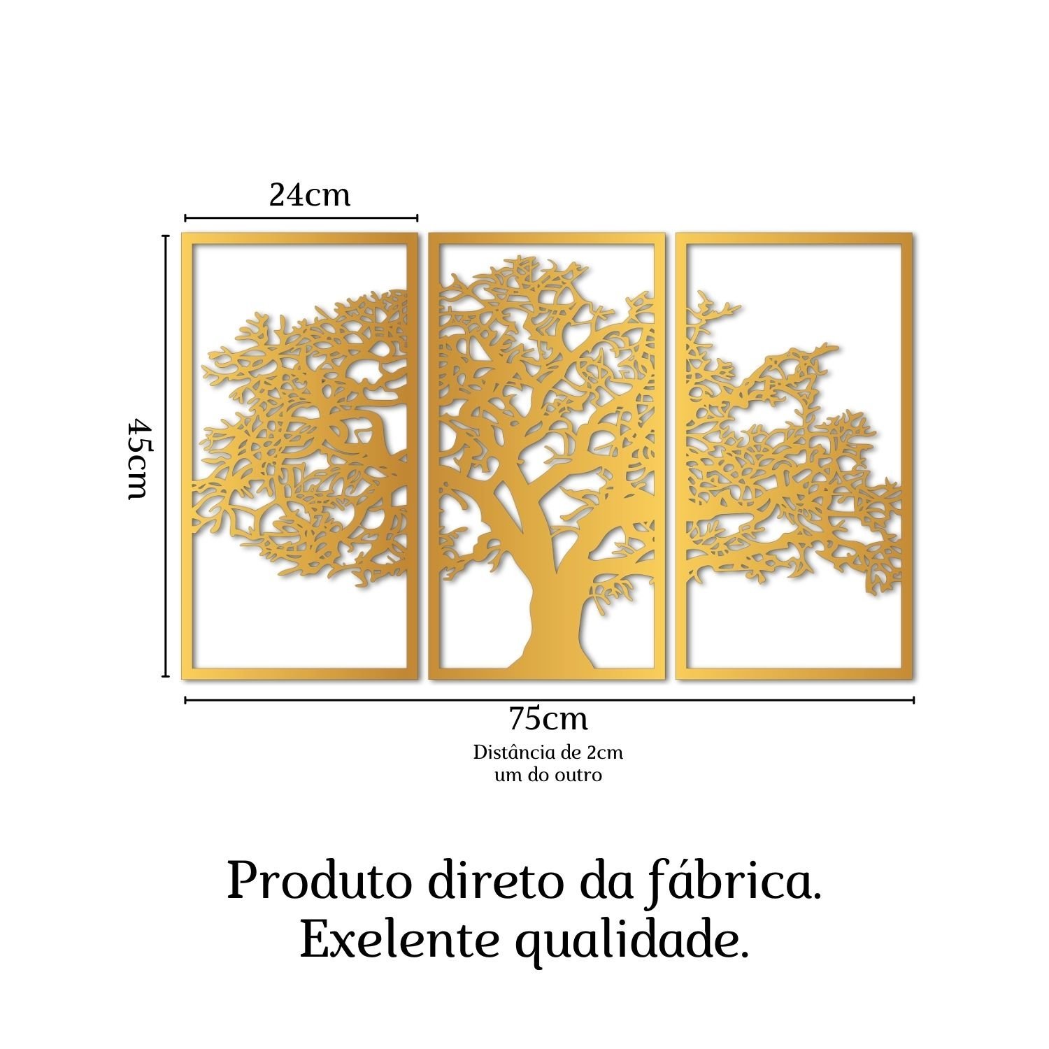 Quadro de Parede Conjunto de Arte Árvore da Vida 3mm 45x75 Dourado - 8