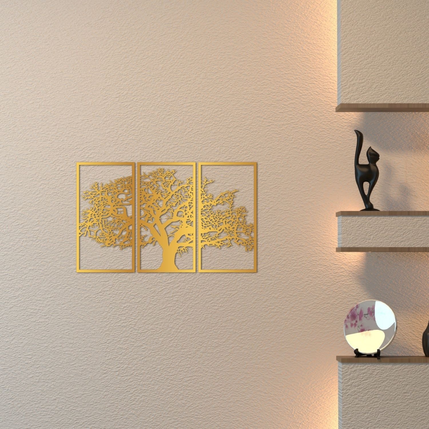 Quadro de Parede Conjunto de Arte Árvore da Vida 3mm 45x75 Dourado - 4