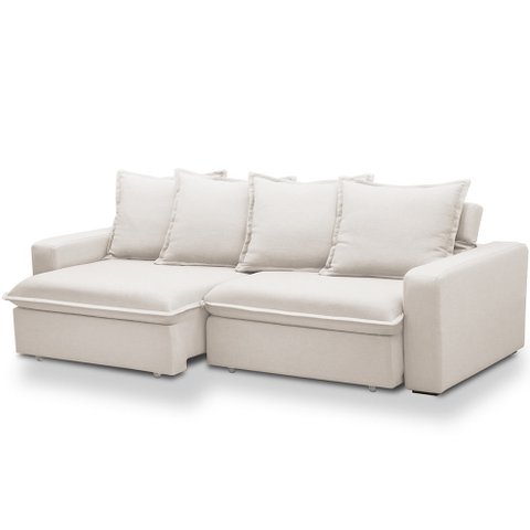 Sofá Retrátil Reclinável para Sala de Estar Living 215cm Vêneto F04 Bouclê Cru - Lyam Decor