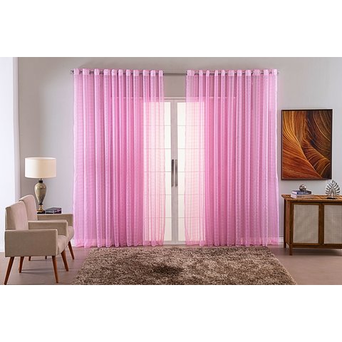 Cortina Sala Voal Quadriculado Charm Decoraçao 6,00x2,20:rosa