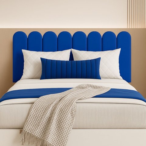 Cabeceira Nuvem Estofada Queen Size 8 Placas em Suede 45cm:azul Marinho