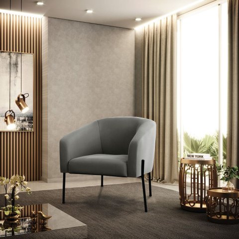 Cadeira Sala de Jantar Pé de Ferro Preto Stella Suede D03 - D’Rossi