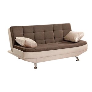Sofá Cama Valencia 3 Lugares Reclinável Veludo Bege Marfim e Marrom Chocolate - Speciale Home