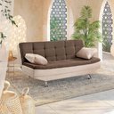 Ver imagem 2 de Sofá Cama Valencia 3 Lugares Reclinável Veludo Bege Marfim e Marrom Chocolate - Speciale Home