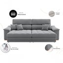 Ver imagem 3 de Sofá com Chaise Charlotte 3 Lugares Retrátil e Reclinável 180cm Cinza Linho