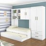 Kit de Móveis Infantis Branco Brilho e Sevilha Cama Solteiro, Cama Auxiliar, Módulo Aéreo - 1
