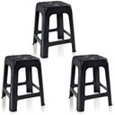 Ver imagem 1 de Kit 3 Banquetas de Plástico Preta Banquinho Empilhável