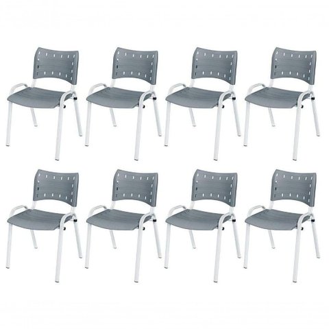 Cadeira Iso Base Branco Escola, Escritório Cinza Kit 8 Un