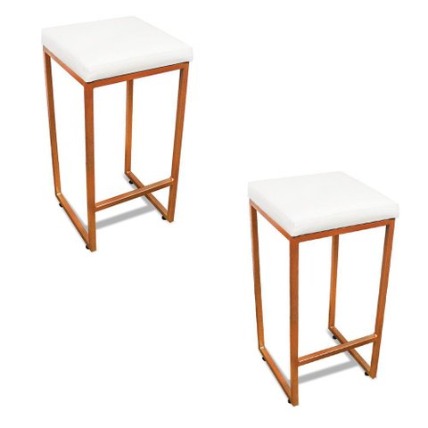 Banqueta Alta para Cozinha Industrial Kit 2 Nick Bronze e Sintético branco D03 - D’Rossi