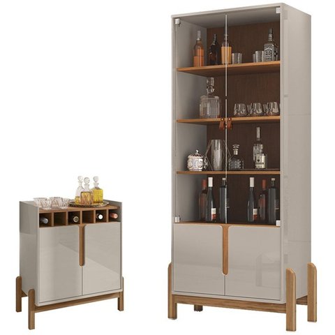 Barzinho 2 Portas 50522 E Cristaleira Para Sala 50519 Off White Cedro DCASA