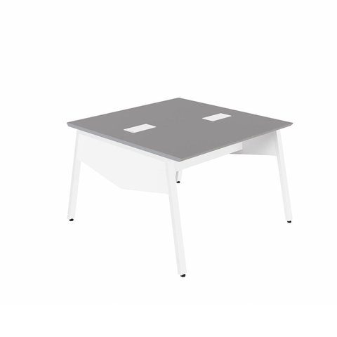 Mesa Escritório Plataforma 2 Pessoas 135cm com Tampo Chanfrado Pés em Metal Industrial Executive Cinza/Sagrado/Branco
