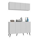 Ver imagem 1 de Conjunto Lavanderia Retrô Multiuso Armário Aéreo e Balcão 4 Portas Multimóveis Mp5053 Branco/