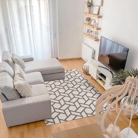 Tapete Geométrico Losangulos 135x250cm Branco/Marrom - Antiderrapante FASTLAR TAPETE SALA