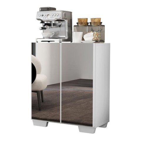 Aparador Buffet 2 portas com Espelho e Pés Quadrados Vegas Multimóveis V3614 Branco
