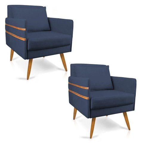 Kit 02 Poltronas Mari Suede Azul Marinho Castanho