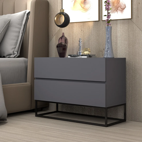 Mesa de Cabeceira Eros 60cm Base Ferro Preto Quarto Multiuso Organizadora Porta Objetos:cinza
