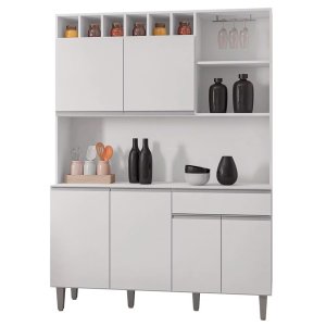 Armário Cozinha Compacta 6 Portas Alice 130cm Branco Ajl Móveis