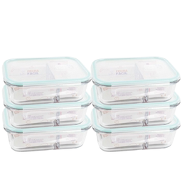 6 Un Potes Herméticos de Vidro C/2 Divisórias Verde 600ml - 1