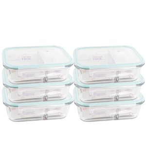 6 Un Potes Herméticos de Vidro C/2 Divisórias Verde 600ml