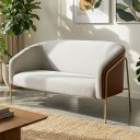 Ver imagem 1 de Sofá 2 Lugares Stella Industrial Alta Champanhe Sintético Pu Nozes Linho Cinza D03 - D’Rossi