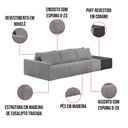 Ver imagem 3 de Sofá Ilha 3 Lugares Living 312cm Modulado Sala Lary Bouclê Cinza Cl/pu Pto K01 - D'Rossi