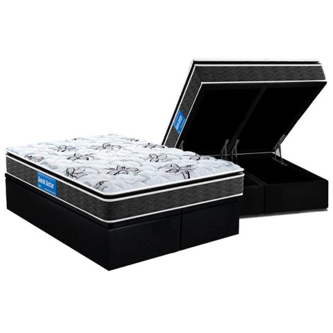 Cama Box Baú King: Colchão Espuma Probel D40 Guarda Costas Premium Hiper Firme Euro Pillow + Base CR