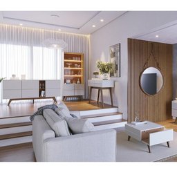 Sala de Jantar Noronha Buffet, Cristaleira, Aparador e Mesa de Centro Off White Matte/Freijó - Colib - 2