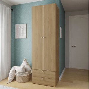 Guarda-Roupa 2 Módulos 2 Portas 3 Prateleiras 2 Gavetas Frame CabeCasa MadeiraOriginals