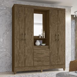 Guarda Roupa Casal Niterói Capelinha com Espelho 4 Portas e 2 Gavetas Castanho Wood - PR Móveis - 2