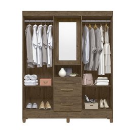 Guarda Roupa Casal Niterói Capelinha com Espelho 4 Portas e 2 Gavetas Castanho Wood - PR Móveis - 5