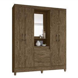 Guarda Roupa Casal Niterói Capelinha com Espelho 4 Portas e 2 Gavetas Castanho Wood - PR Móveis - 1