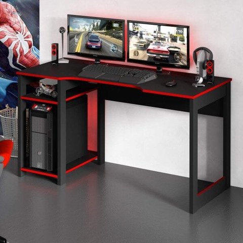 Mesa Gamer Escrivaninha Cyber 136cm Tecno Mobili Preto E Vermelho