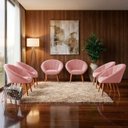 Ver imagem 1 de Kit 6 Poltrona Sala Decorativa Sofia Veludo Rosa Pés Palito Castanho - Arkell