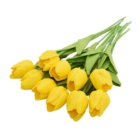 Arranjo Buque Tulipas Artificial Realista 9 Flores Amarelas