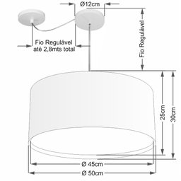 Lustre Pendente Cilíndrico Com Desvio de Centro Vivare Md-4315 Cúpula em Tecido 50x30cm - Bivolt - B - 2