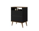Ver imagem 2 de Mesa de Cabeceira LOT Estilo Retrô Com Nicho e 2 Gavetas e Pés Palito Cor Preto/Jequitiba JA