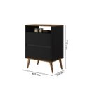 Ver imagem 3 de Mesa de Cabeceira LOT Estilo Retrô Com Nicho e 2 Gavetas e Pés Palito Cor Preto/Jequitiba JA
