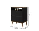 Ver imagem 3 de Mesa de Cabeceira LOT Estilo Retrô Com Nicho e 2 Gavetas e Pés Palito Cor Preto/Jequitiba JA