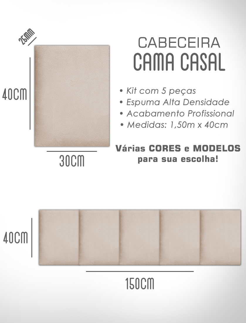 1 Módulo de Cabeceira Cama Box Solteiro Casal Queen King Estofada Modulada 40x30cm - 7