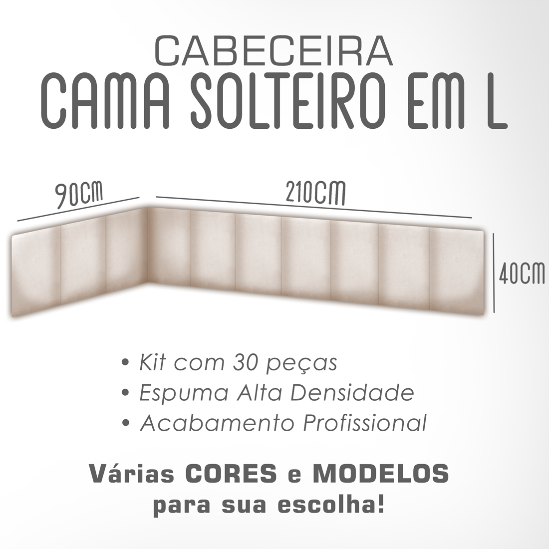 1 Módulo de Cabeceira Cama Box Solteiro Casal Queen King Estofada Modulada 40x30cm - 10